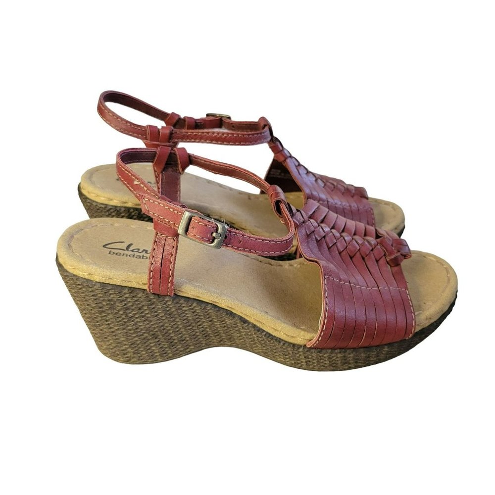 Clarks Bendables Womans Size 6M Sandal Shoes Wedge Red Brown - Picture 5 of 10